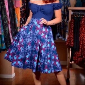 🆕 Pinup Couture Daddy Cthulu Print Long Jun Skirt Retro Rockabilly - SMALL- NWT